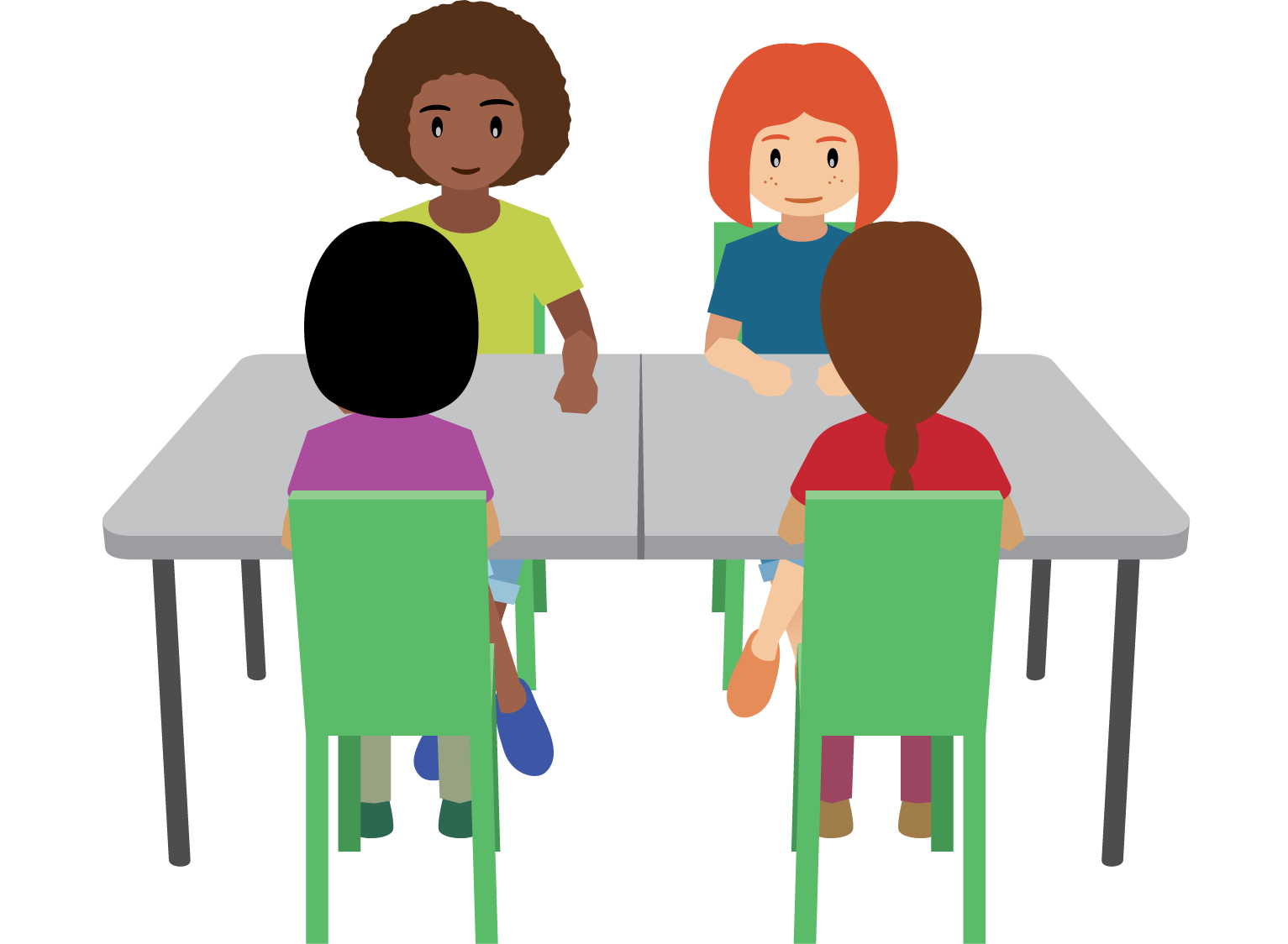 Students playing a math game at a table.