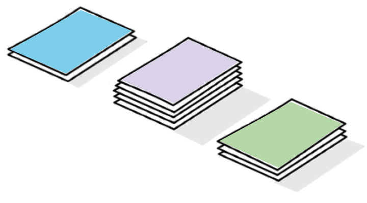 3 stacks of cards.