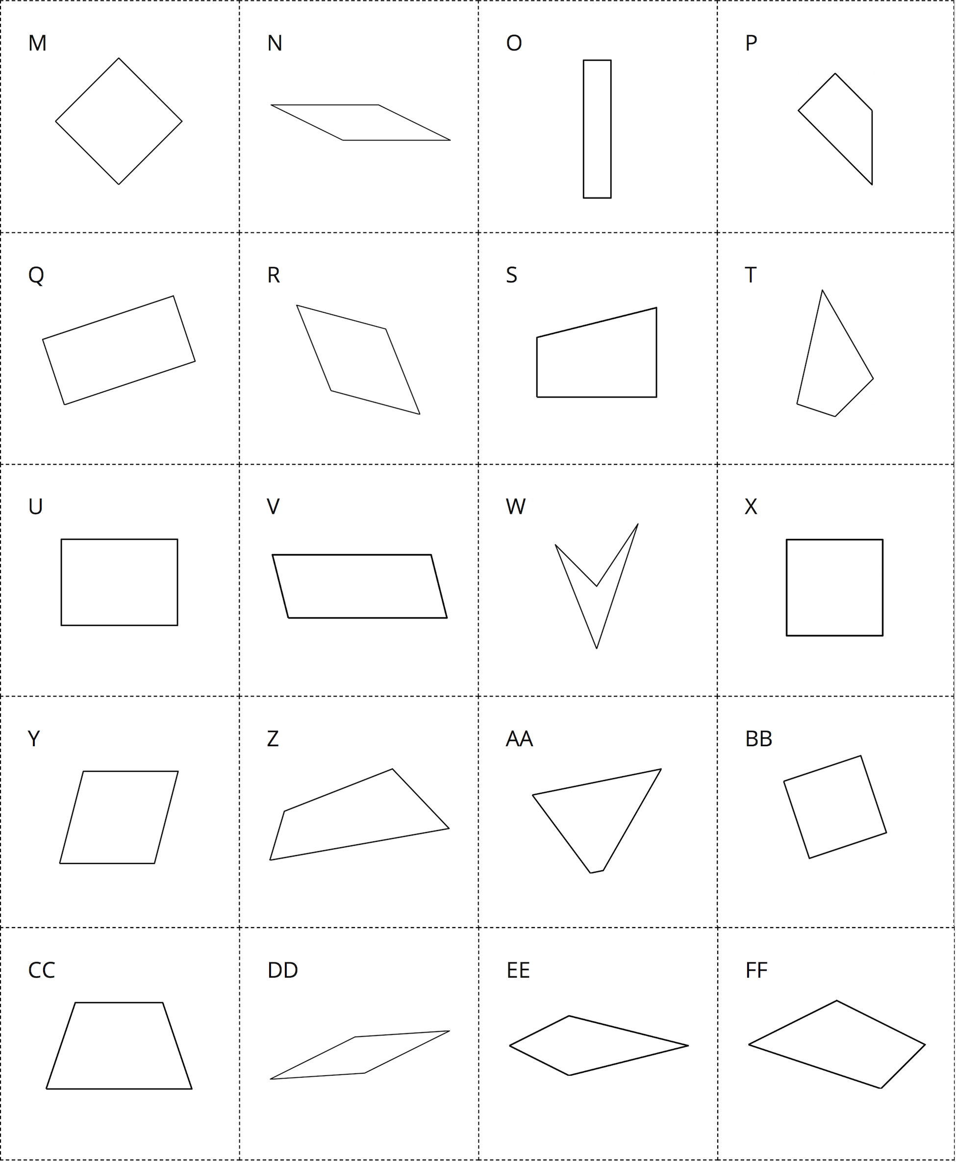 Card sort with quadrilaterals.