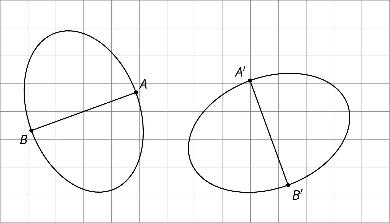 Two congruent ovals on a square grid.