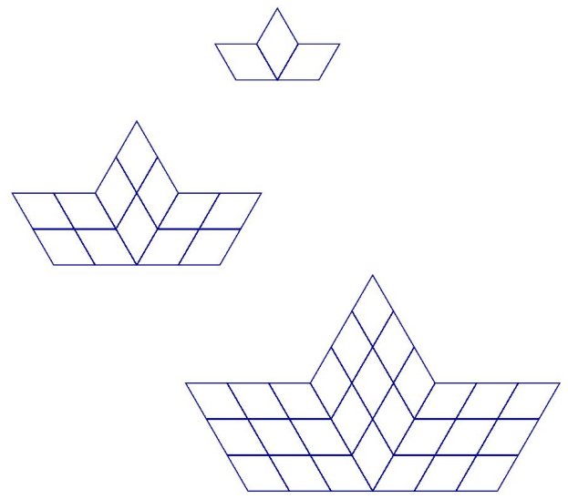 Three figures composed of blue rhombuses.