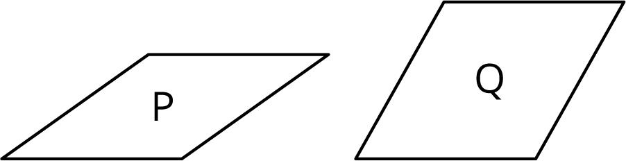 Two rhombi, rhombus P and rhombus Q. Rhombus P and Q appear to have the same length bases, but rhombus Q is taller and rhombus P sides have a lower slopes.