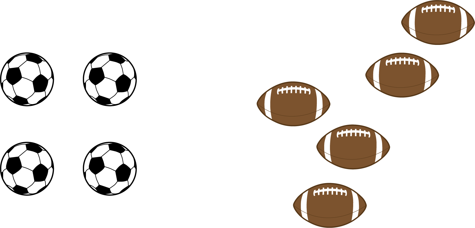 Soccer balls, 4. Footballs, 5.