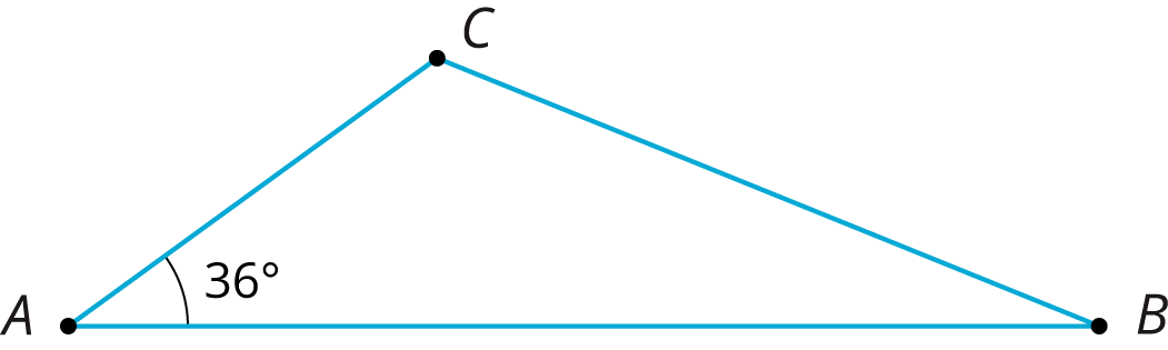 A triangle A, B, C where the interior angle at A has measure 36 degrees.
