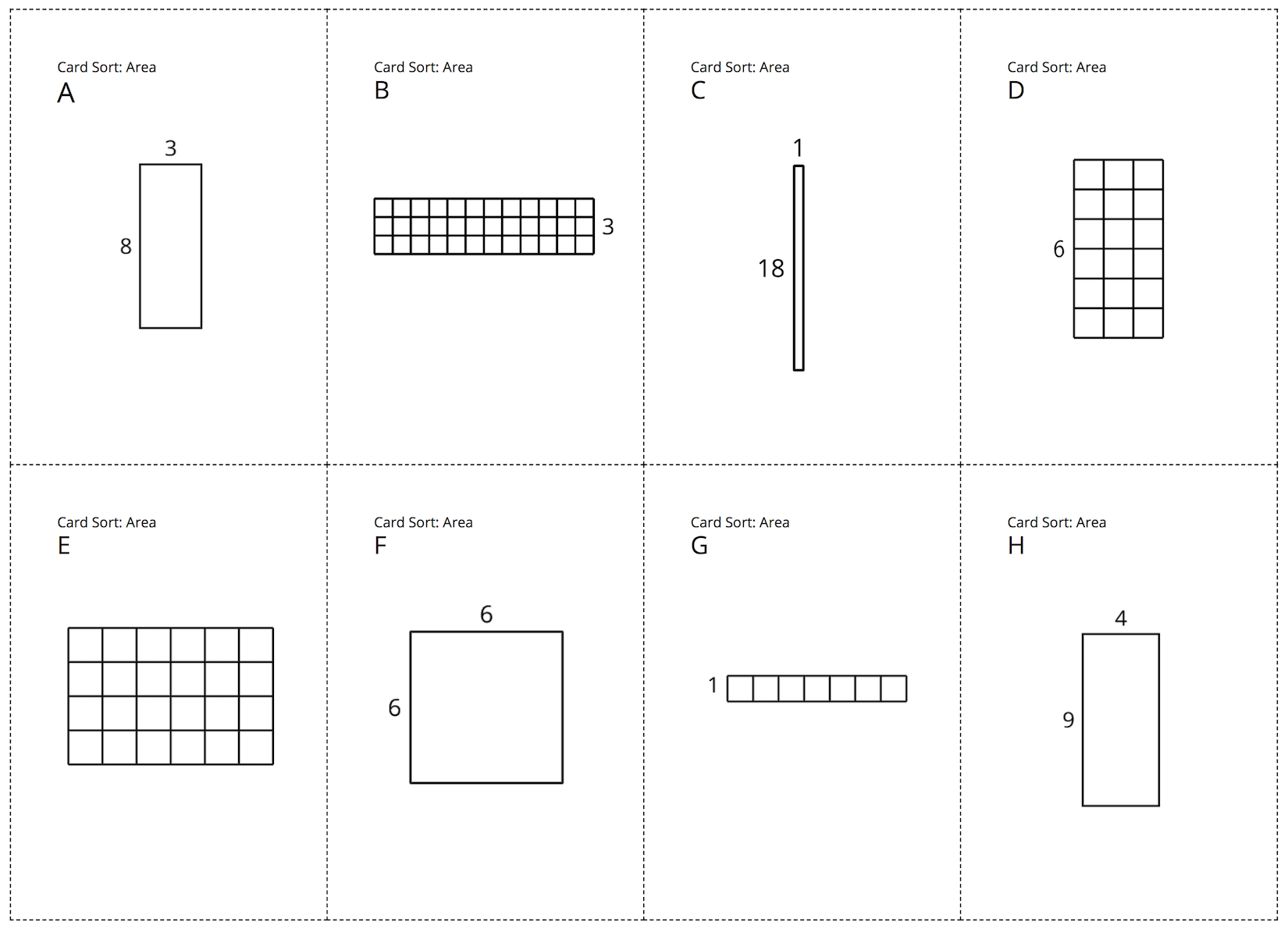 Card sort activity. Rectangle cards