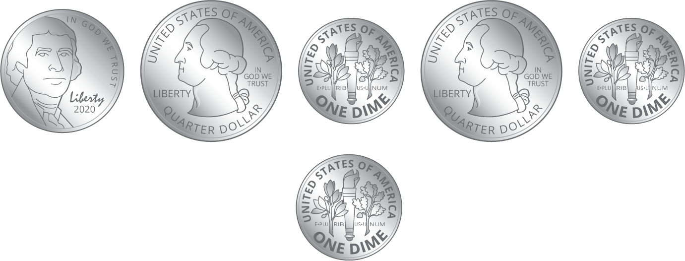 2 quarters, 3 dimes, 1 nickel.