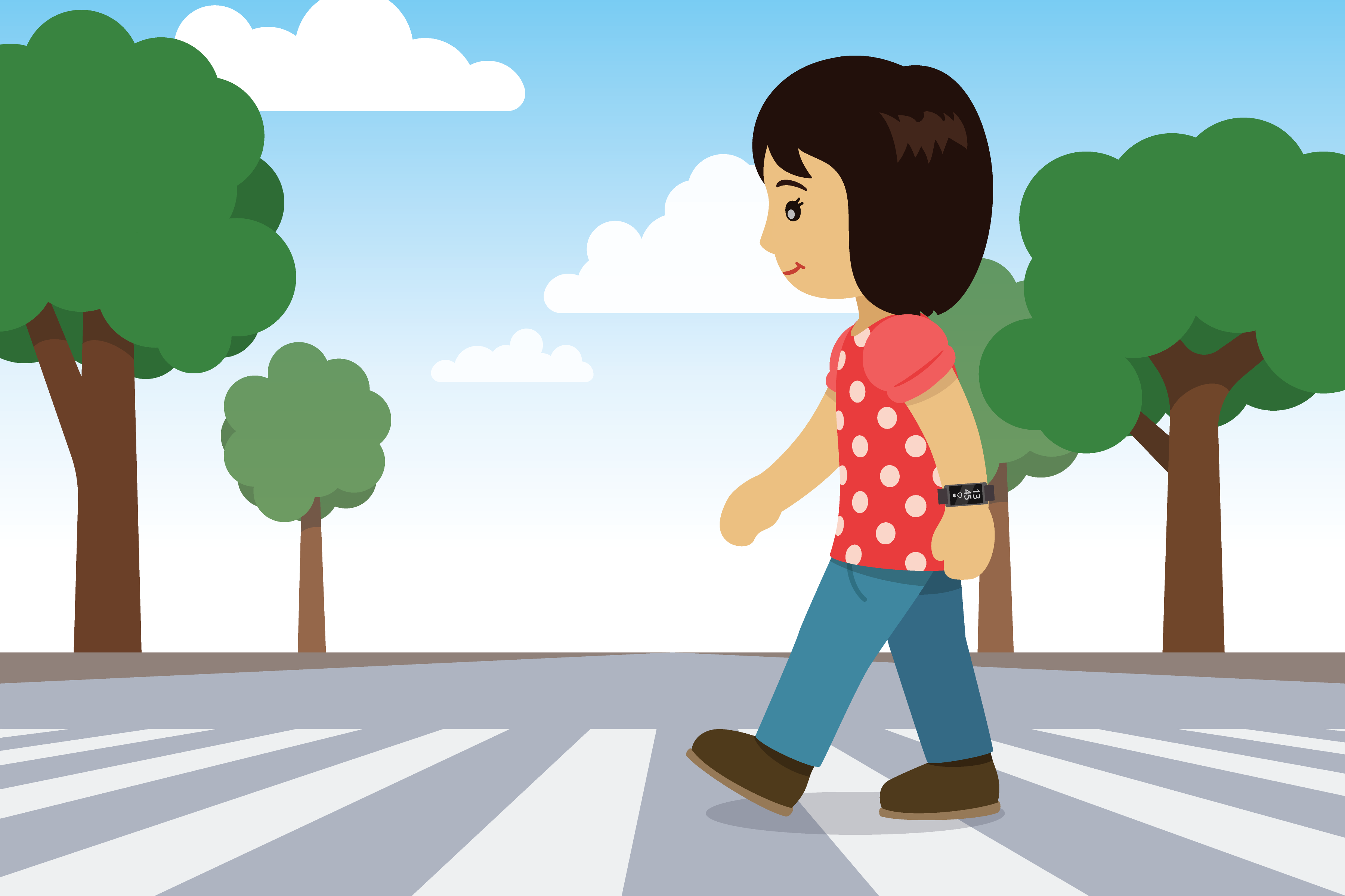 image of girl walking, wearing watch