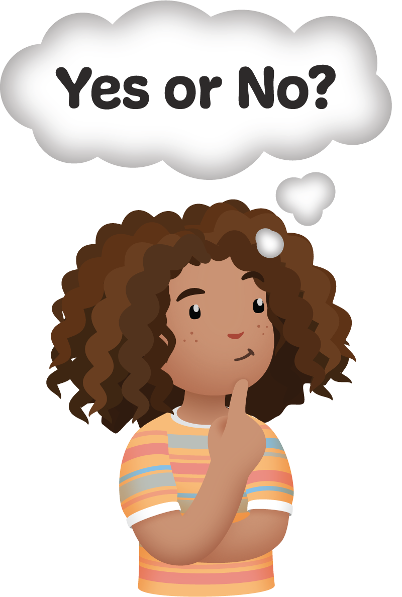 Student with a thought cloud. Yes or no, question mark.