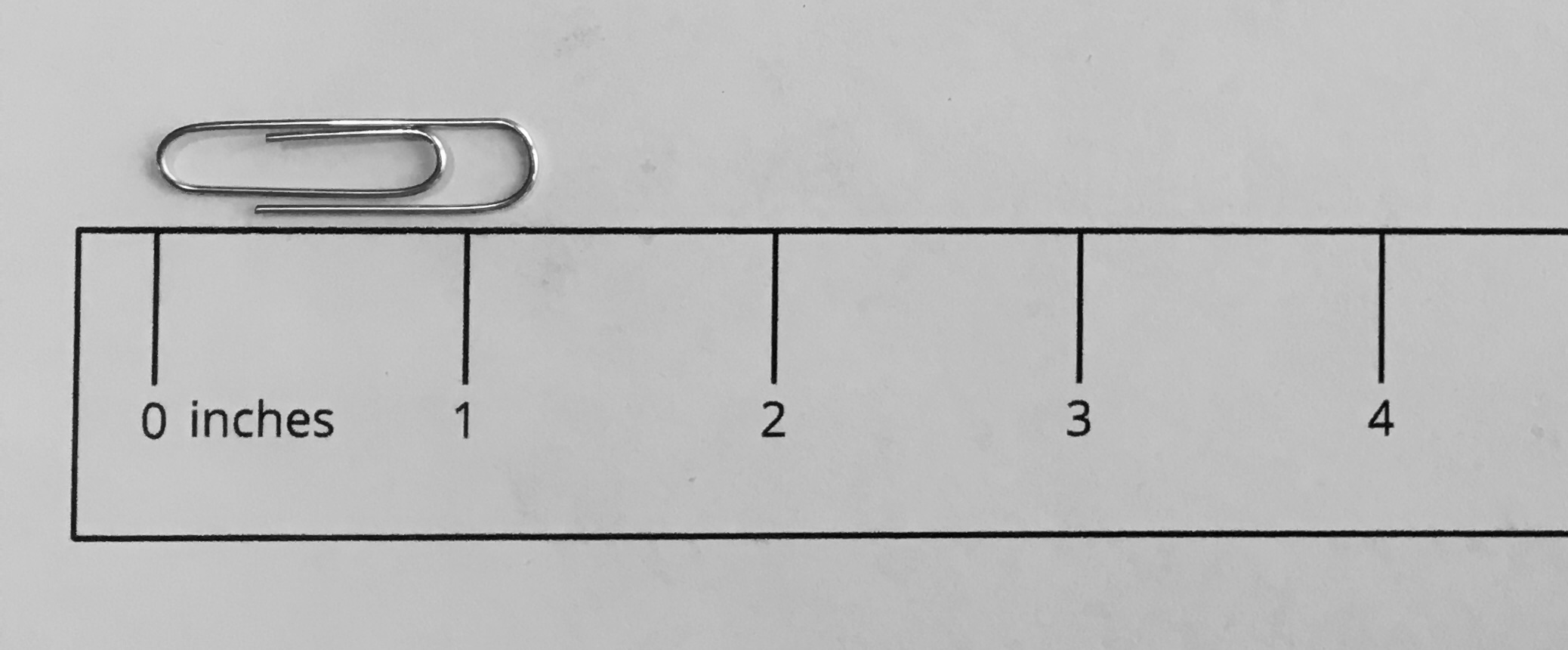 Paper clip measured by a ruler in inches.