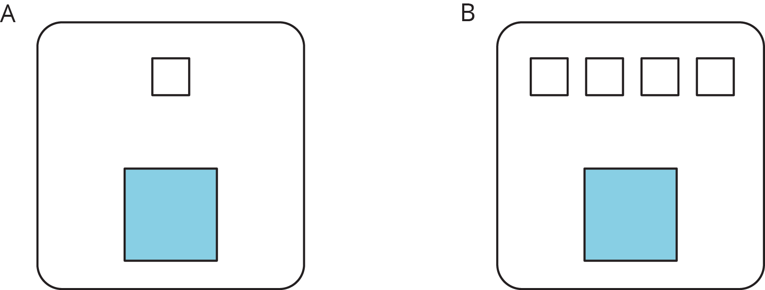 Discrete diagrams for containers A and B.