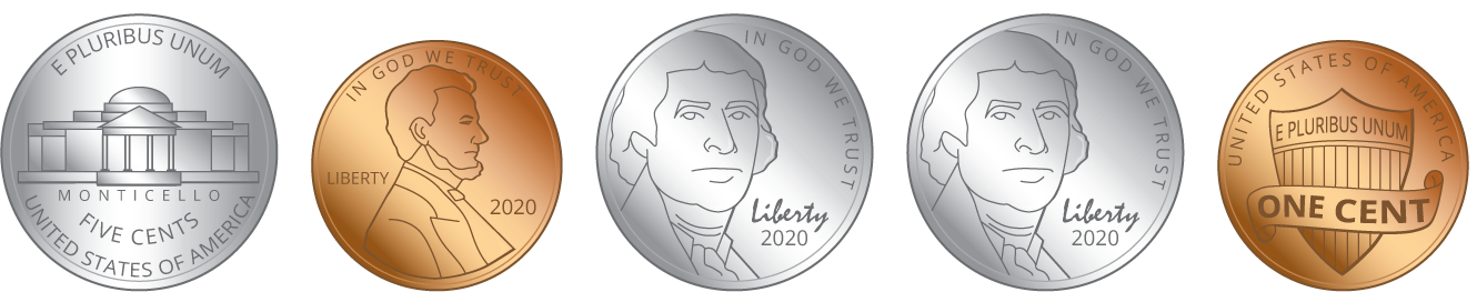 3 nickels, 2 pennies.