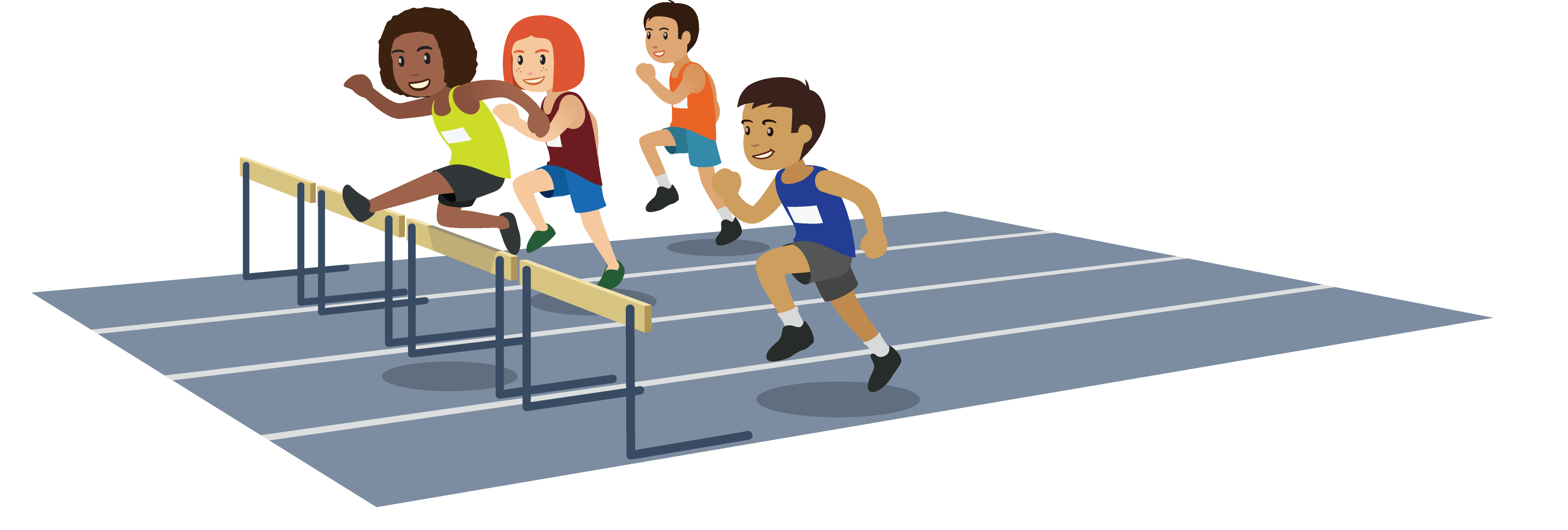 image of students running over hurdles