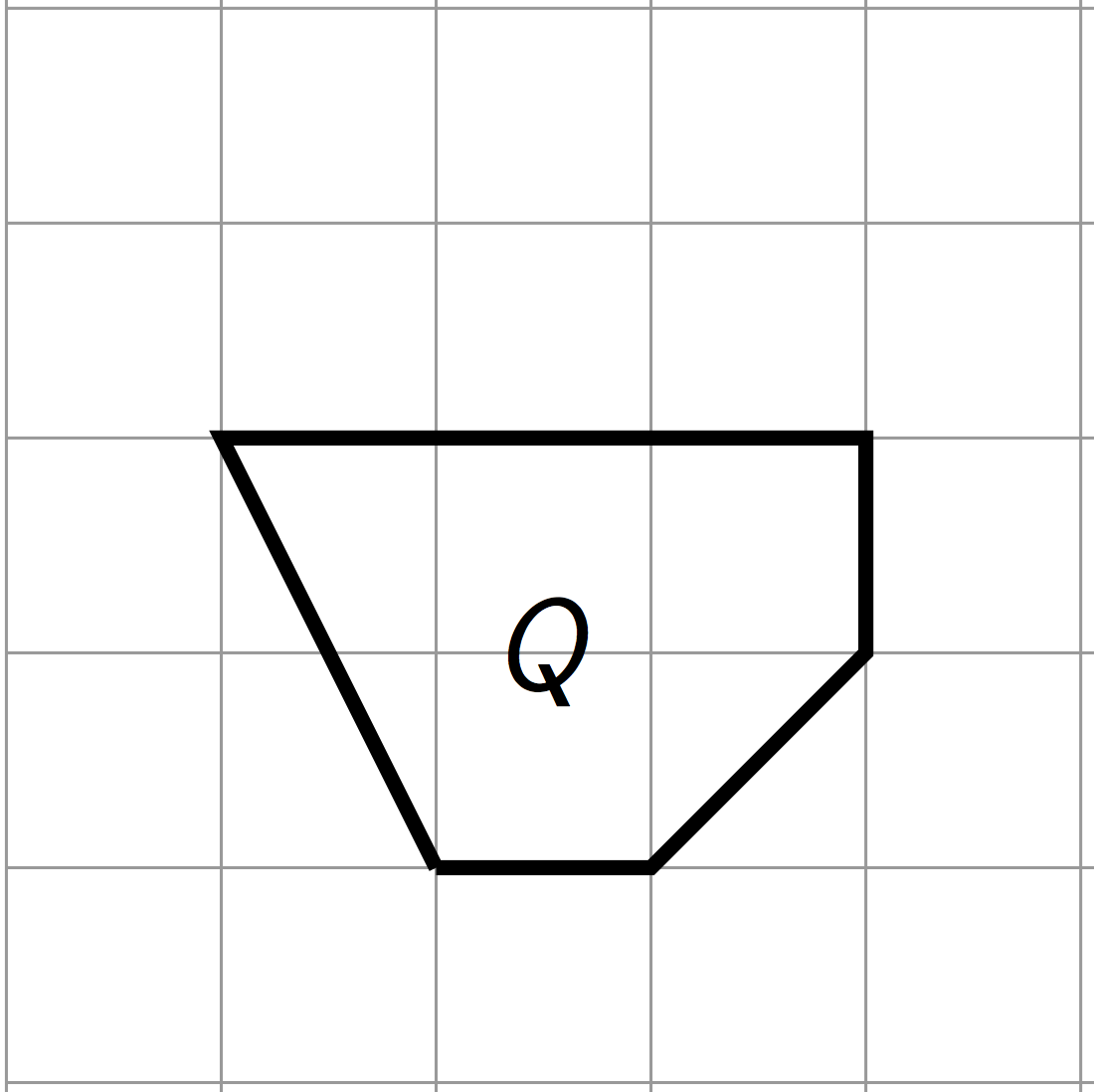 A polygon aligned to a square grid labeled Q.