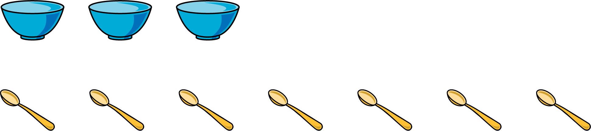 Bowls, 3. Spoons, 7.