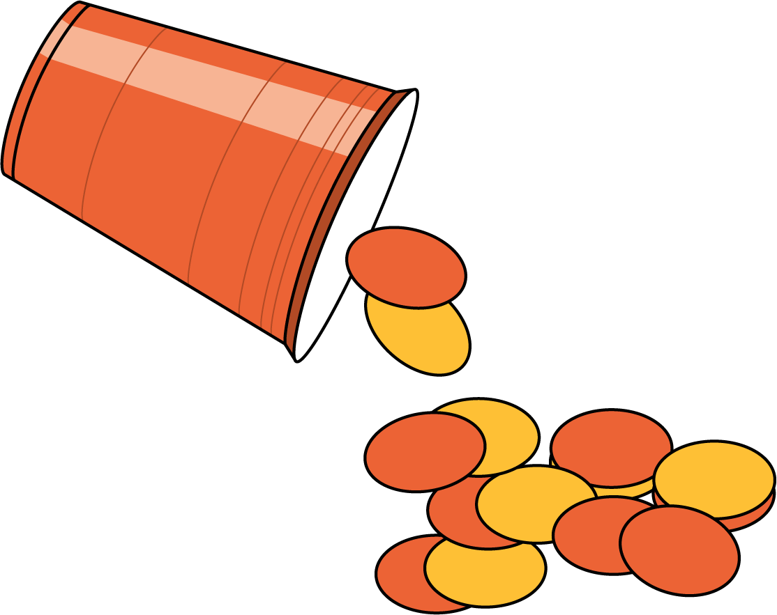 cup turned so two-color counters are spilling out