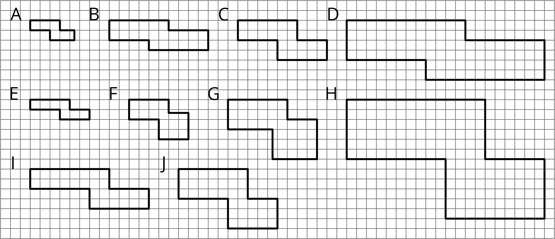 10 Polygons drawn on a grid.