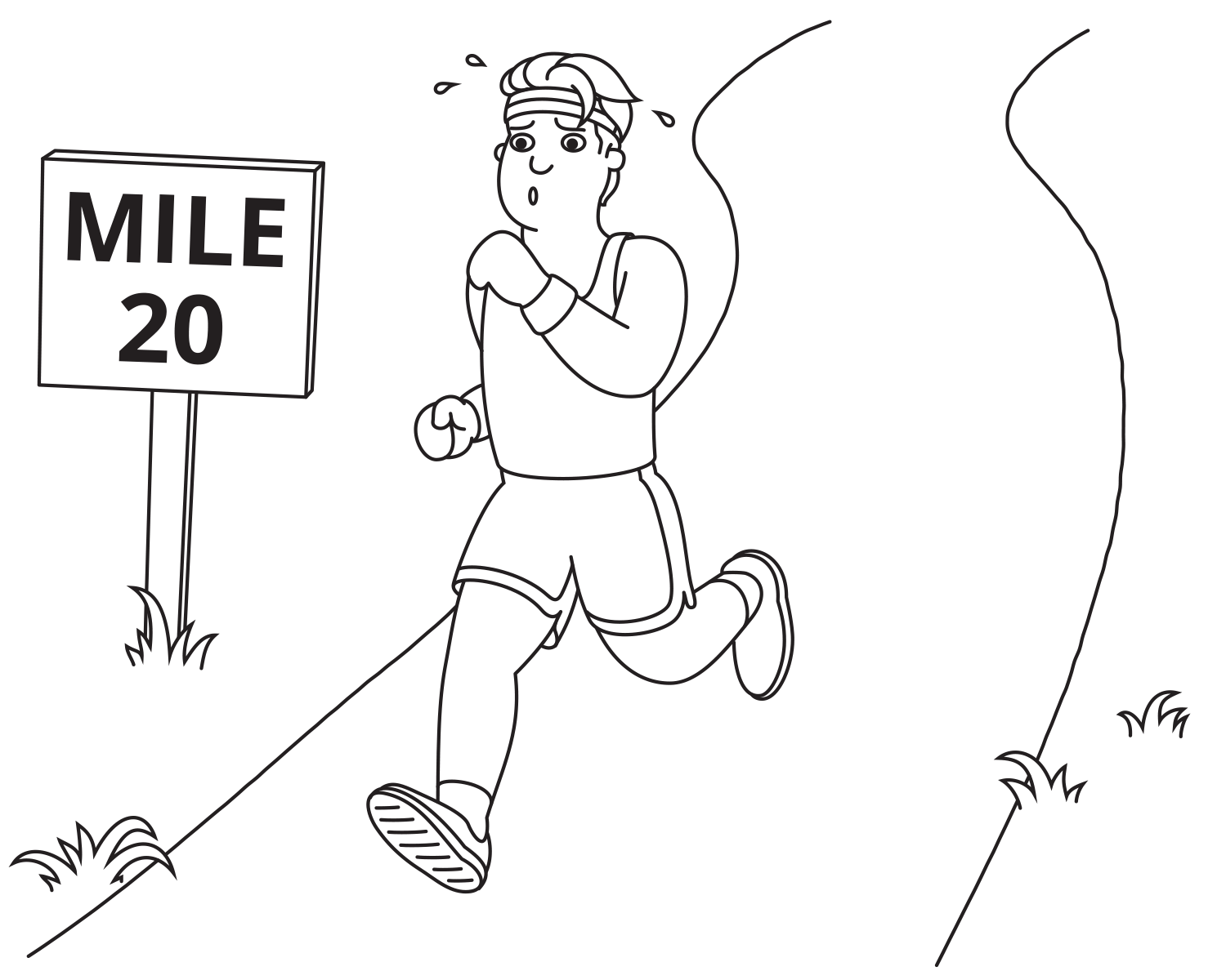 Drawing of a runner at mile marker 20.
