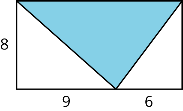 A rectangle with a point on the bottom side. Two line segments are drawn from the point to the top left vertex and from the point to the top right vertex of the rectangle creating 3 triangles.