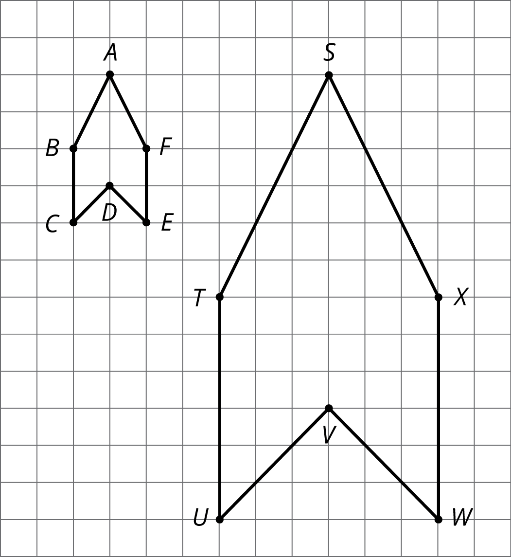 Polygon ABCDEF and its scaled copy Polygon STUVWX.