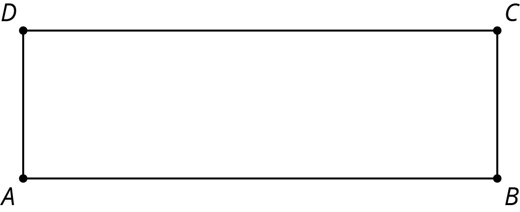 A rectangle labeled ABCD is indicated with horizontal side AB below horizontal side DC.