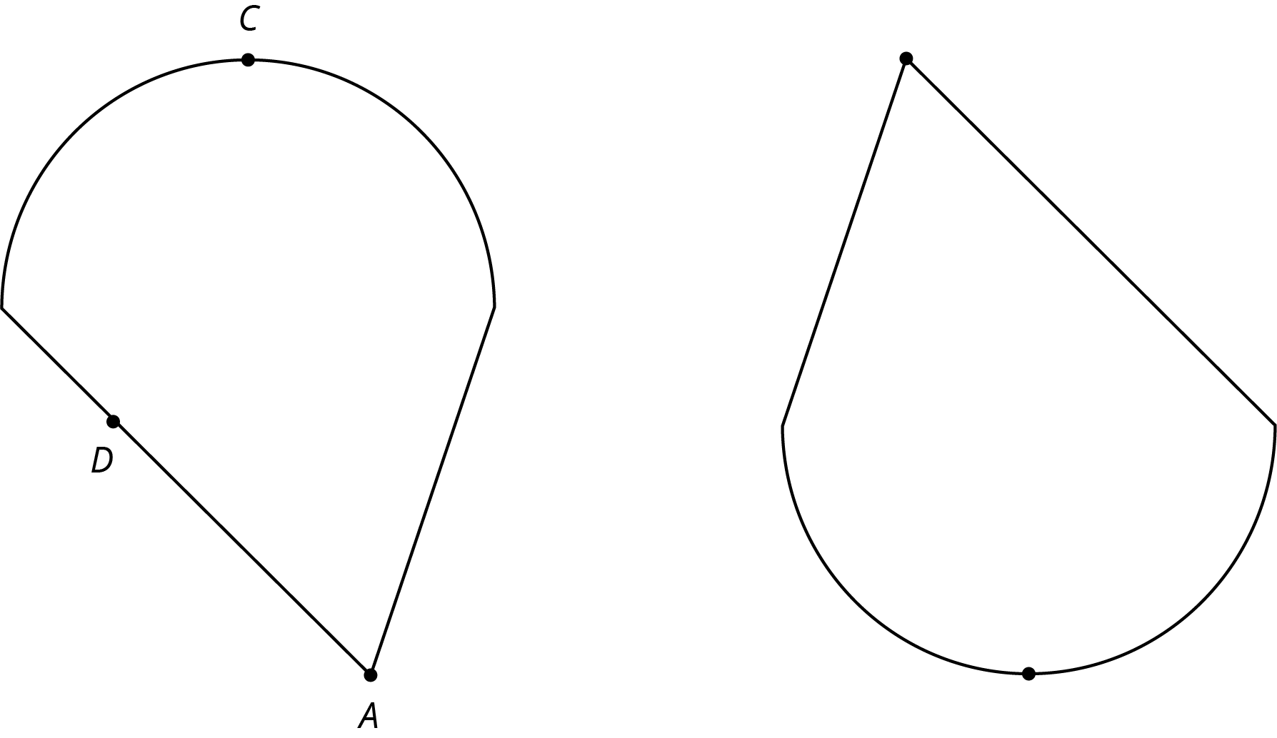 Two congruent figures are semicircles with a connected opposite angle point.