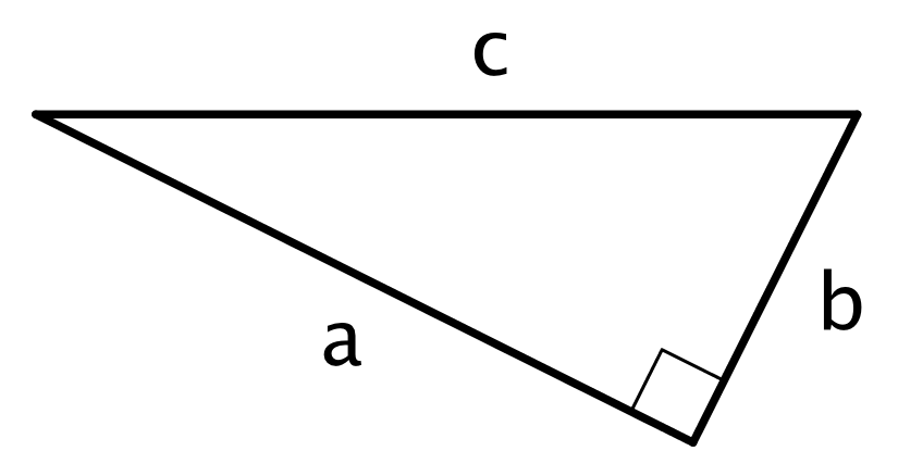 A right triangle with legs labeled “a” and “b.” The hypotenuse is labeled “c.”