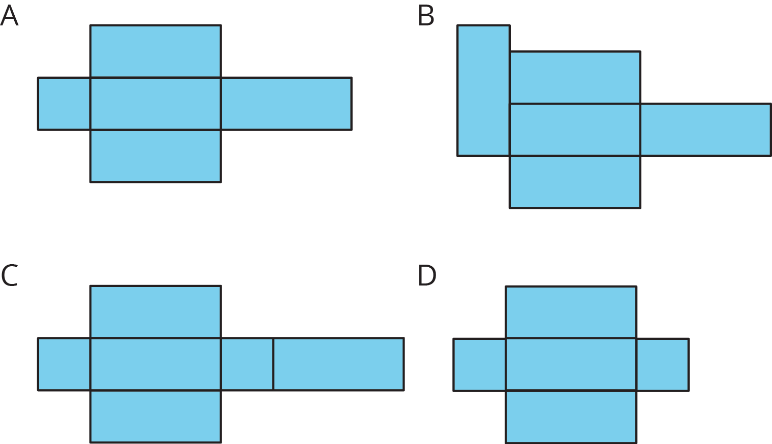 Four possible nets labeled A--D.