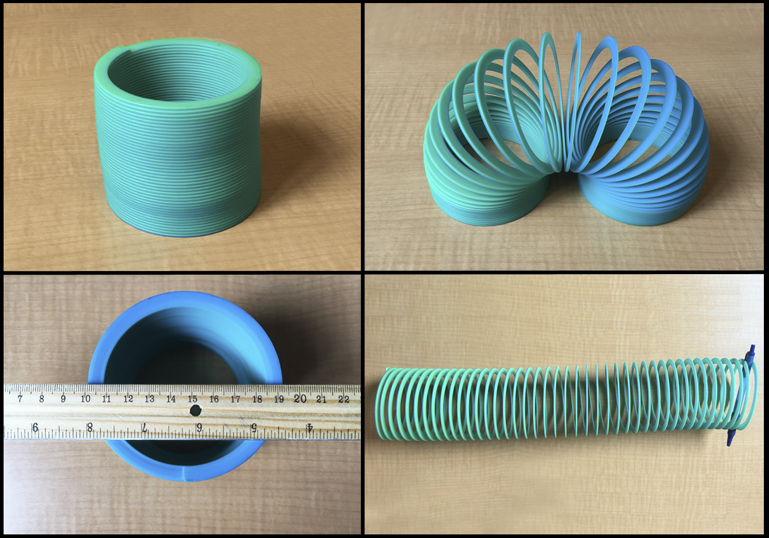 4 images of a slinky.