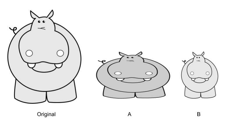 3 Hippos labeled Original, A, and B.