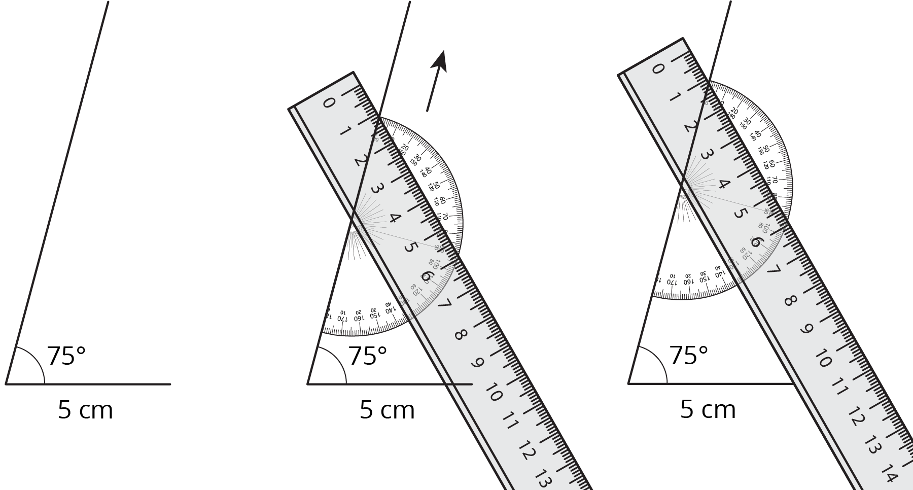 An angle, a protractor, a ruler.