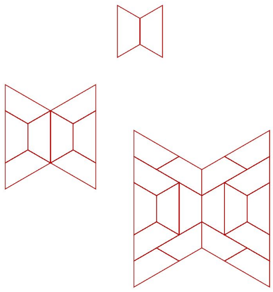 Three figures composed of trapezoids.