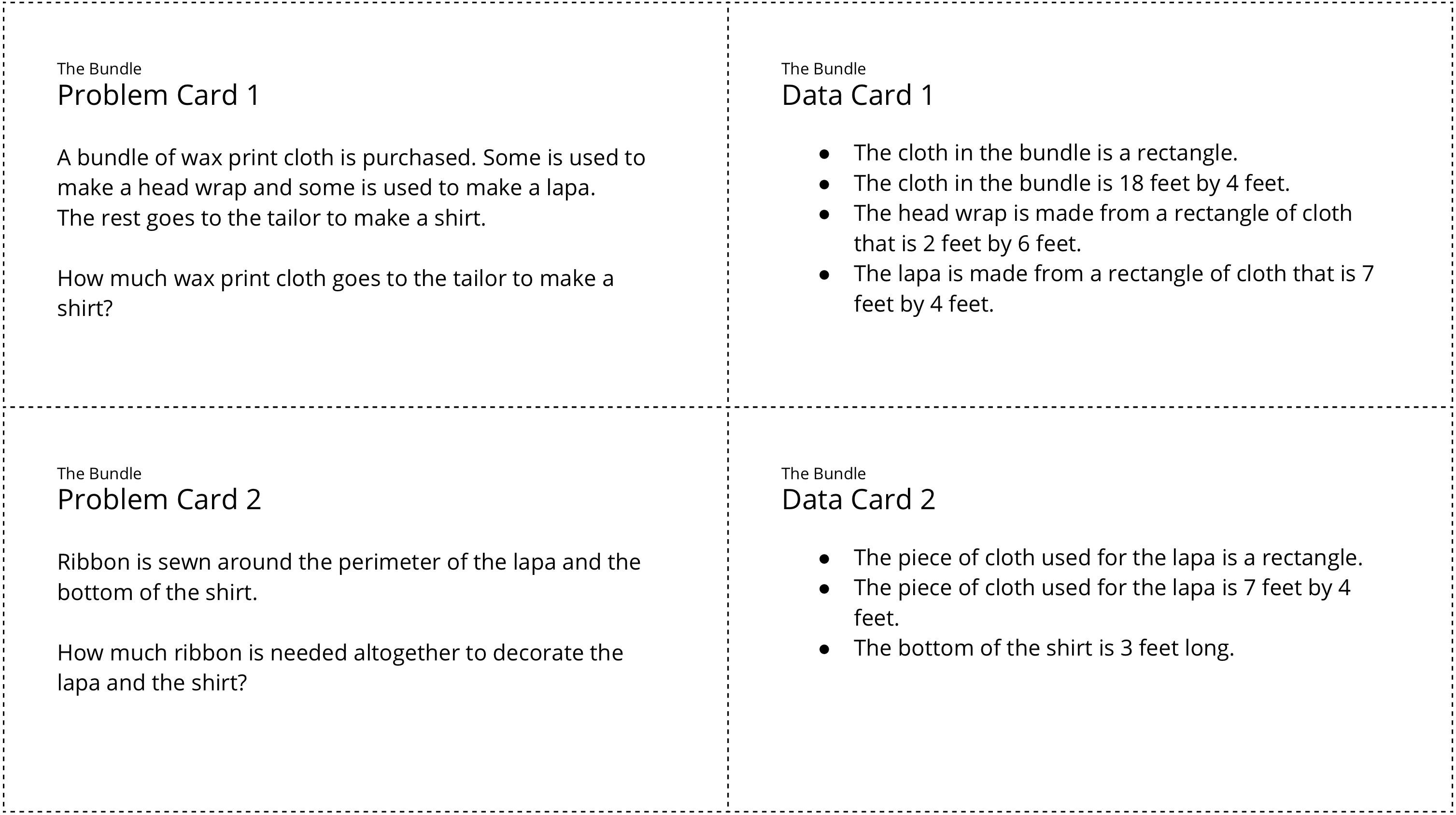 Gap activity. problem cards and data cards