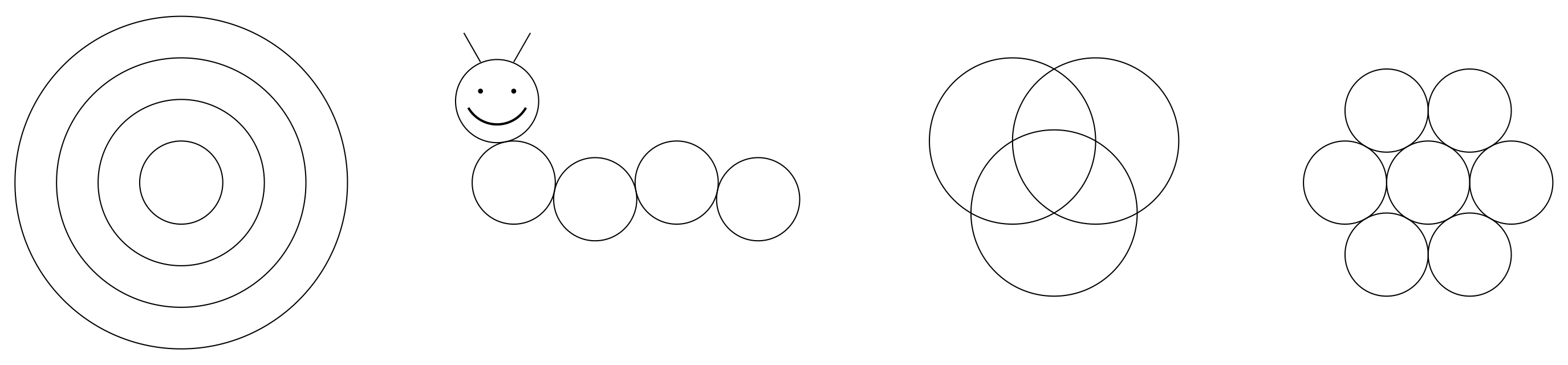 4 images of circles in different shapes.