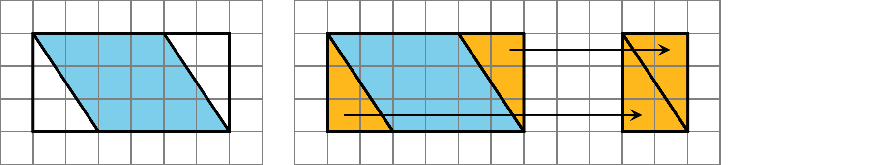 Two drawings of parallelograms on grids.