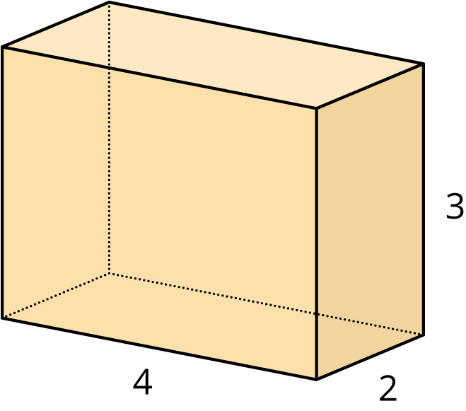 A rectangular prism, base 2 units by 4 units, height 3 units.