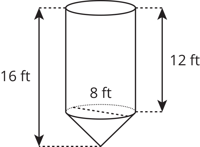 Grain silo, cone shaped spout on the bottom of the cylindrical silo. Silo, diameter 8 feet, height 12 feet. Height of the entire silo, 16 feet.