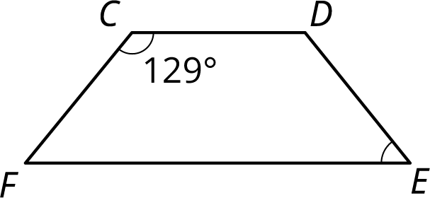 Quadrilateral C D E F. Angle C, 129 degrees.