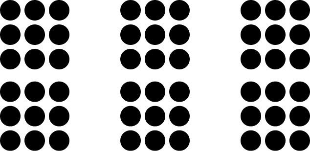 Request a tactile. An image of dots arranged in groups. There are 6 groups of 9 dots arranged in a 3 by 3 square pattern.