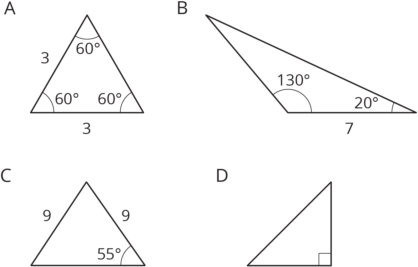 Four triangles, A, B, C, D.