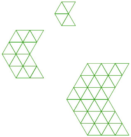 Three firgures composed of equilateral triangles.