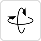 Icon for Rotate 3 D Graphics Tool. Vertical semi circle with arrow pointing down. Intersecting horizontal semi circle with arrow pointing left.