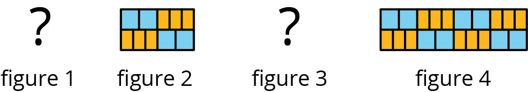 An increasing rectangular tile pattern with 2 rows of blue and yellow tiles.