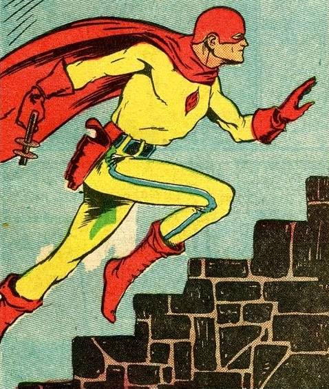 Picture of a superhero running up stairs.