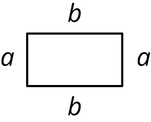 Rectangle, top and bottom sides labeled b, left and right sides labeled a.