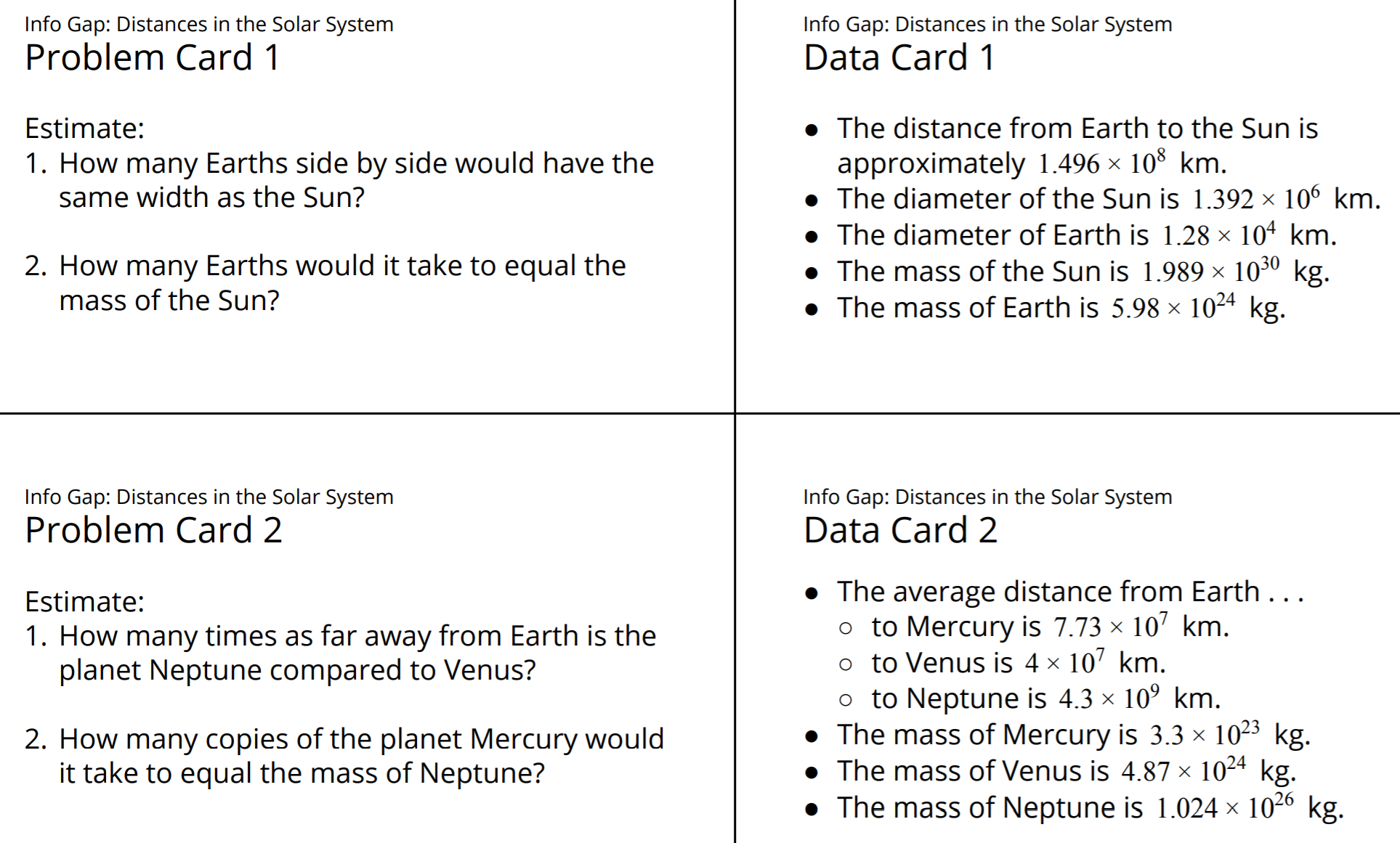 Info gap cards.