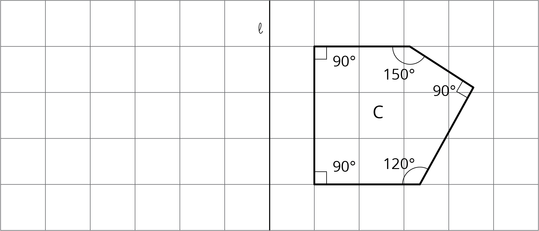 A pentagon C on a square grid. The line L is parallel to one side of the pentagon.