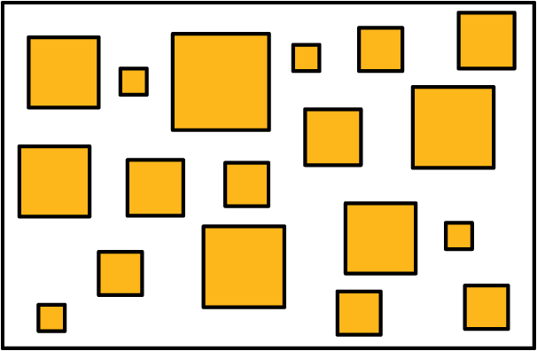 A set that consists of 18 squares of varying side lengths.