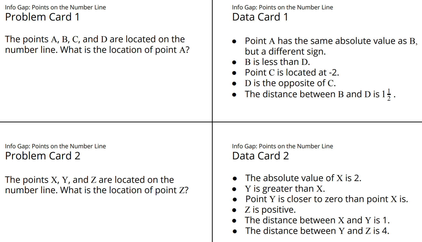 Two problem cards. Two data cards.