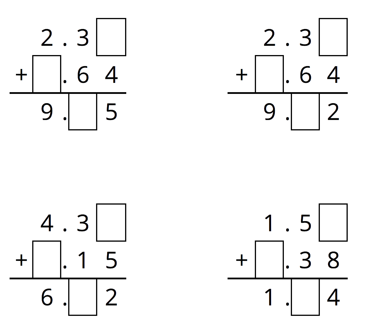 Four calculations with missing digits.
