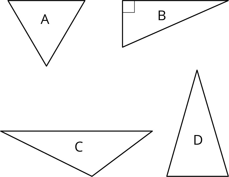 Triangles A, B, C, D. B is a right triangle.